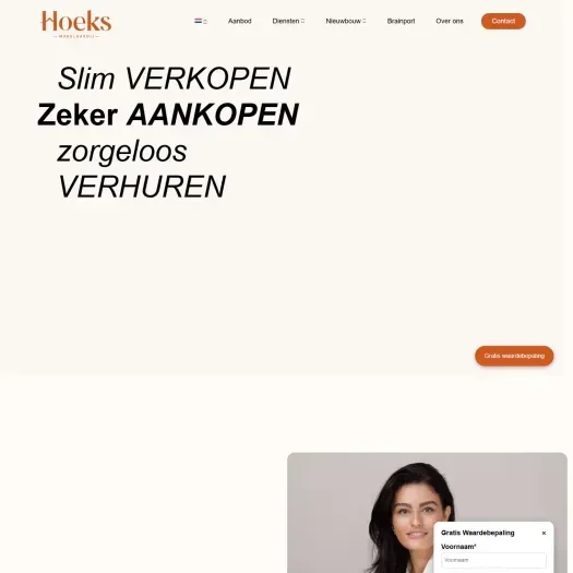 Screenshot van de website van hoeksmakelaardij.nl