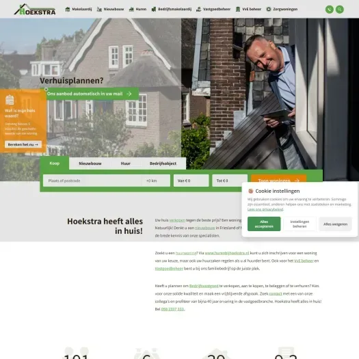 Screenshot van de website van makelaardijhoekstra.nl