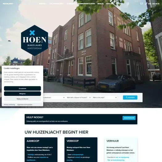 Screenshot of the website of www.hoenmakelaars.nl