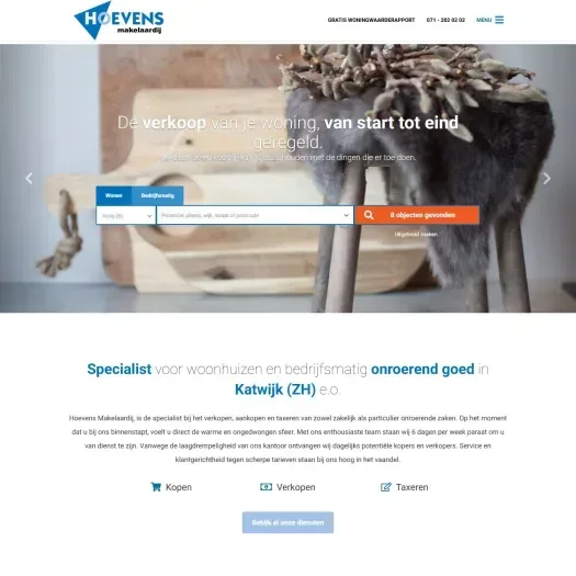Screenshot van de website van www.hoevensmakelaardij.nl