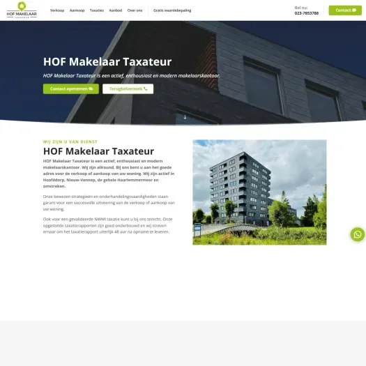 Screenshot van de website van www.hofmakelaar.nl
