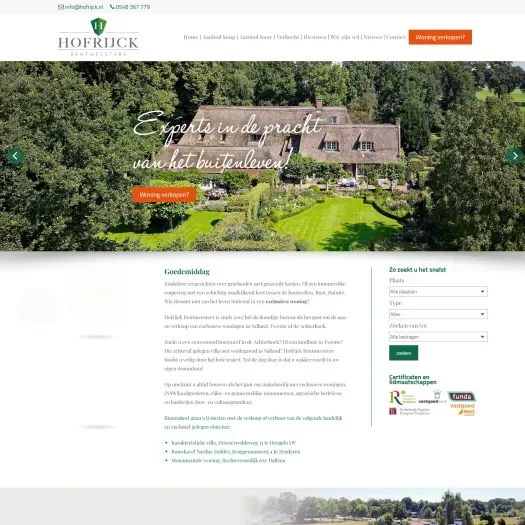 Screenshot van de website van www.hofrijck.nl