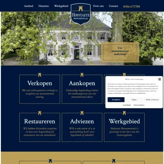 Screenshot van de website van www.hofstaetemakelaardij.nl