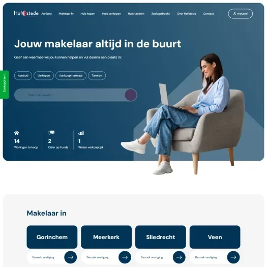 Screenshot van de website van www.hofstedemakelaardij.nl