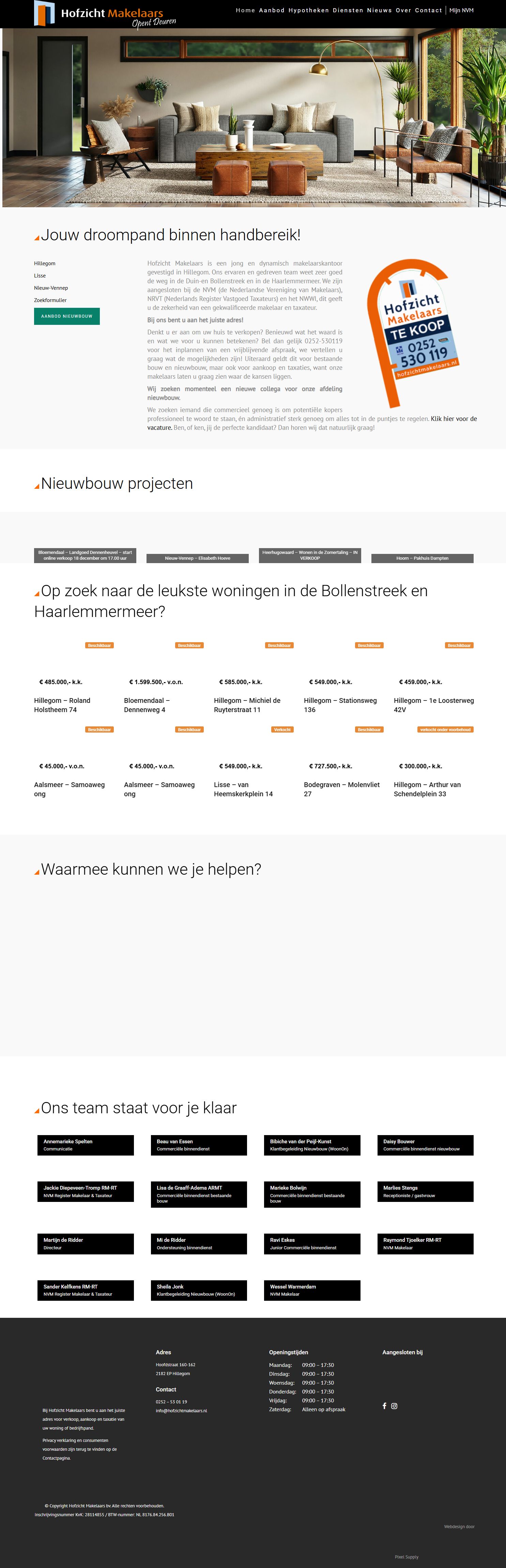 Screenshot van de website van www.hofzichtmakelaars.nl