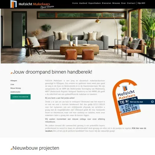 Screenshot of the website of www.hofzichtmakelaars.nl