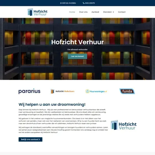 Screenshot van de website van www.hofzichtverhuur.nl