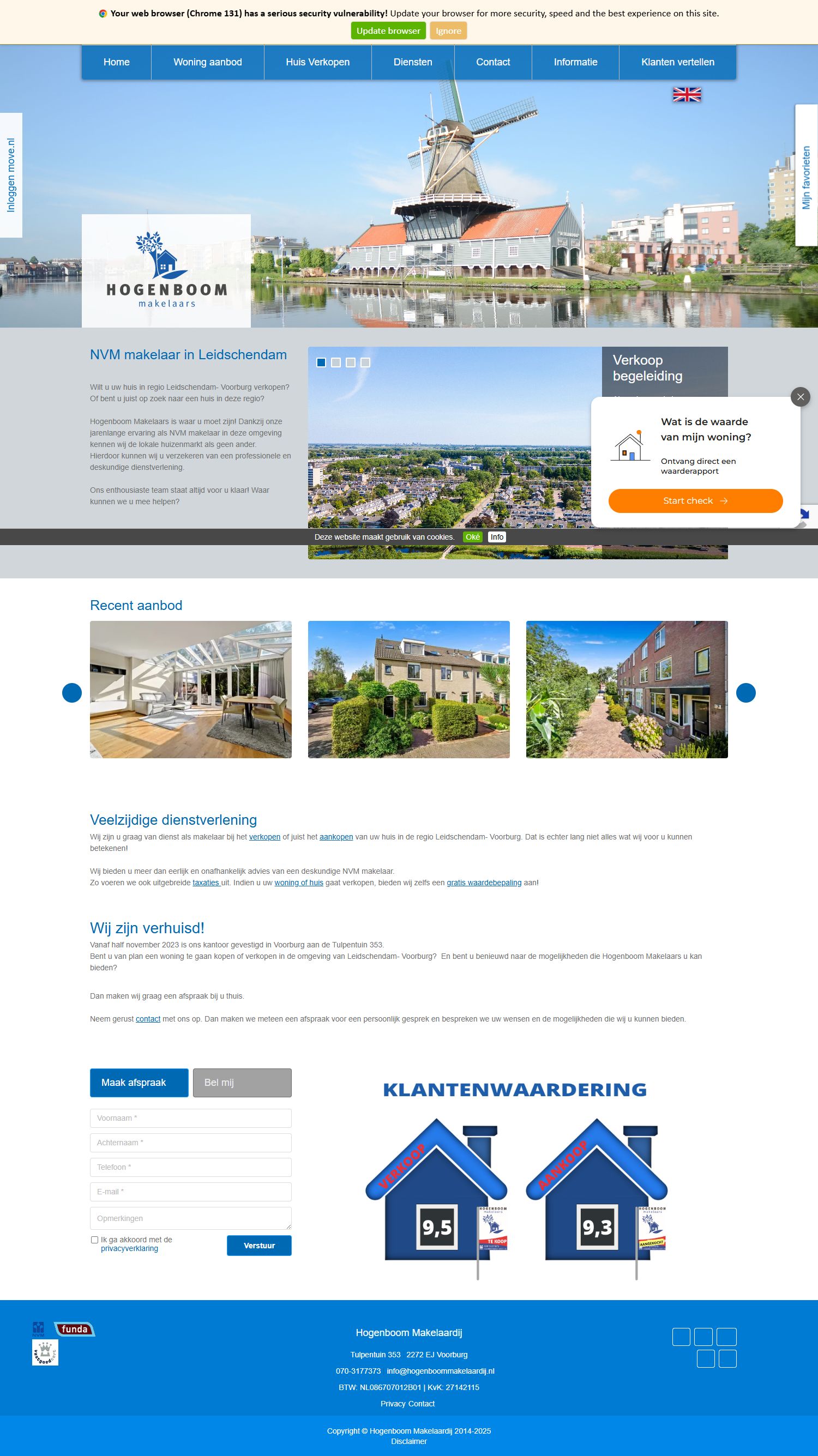 Screenshot of the website of www.hogenboommakelaardij.nl