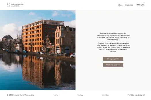 Screenshot of the website of www.hollandhomemanagement.nl
