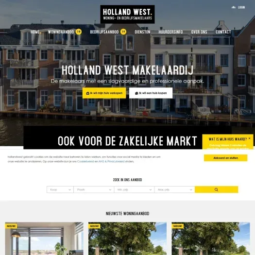 Screenshot van de website van www.hollandwest.nl