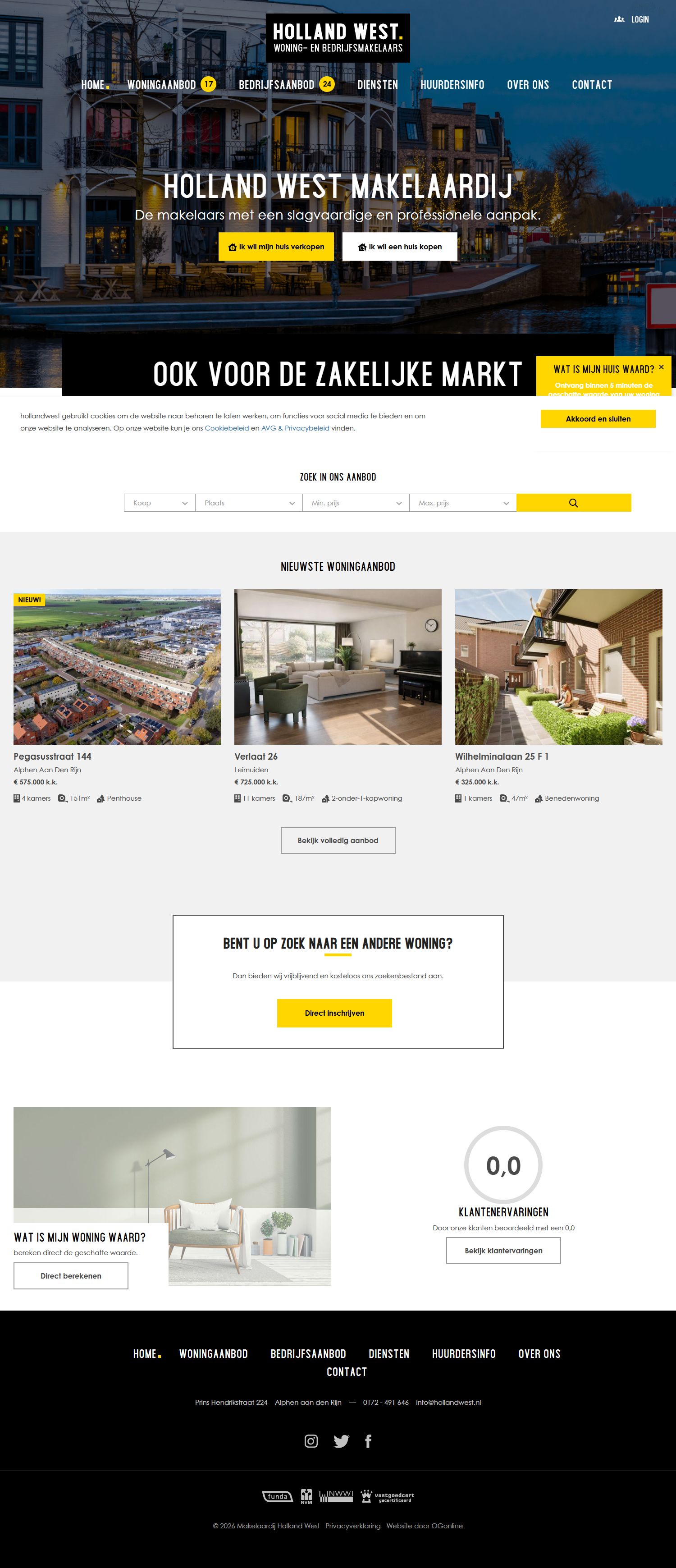 Screenshot der Website von www.hollandwest.nl