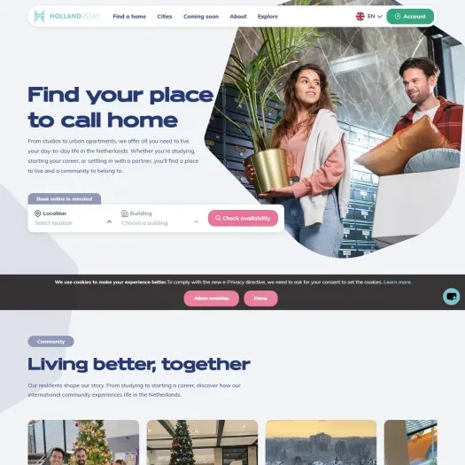 Screenshot van de website van www.holland2stay.com