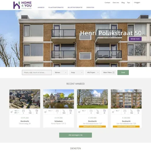 Screenshot van de website van www.home4youmakelaars.nl