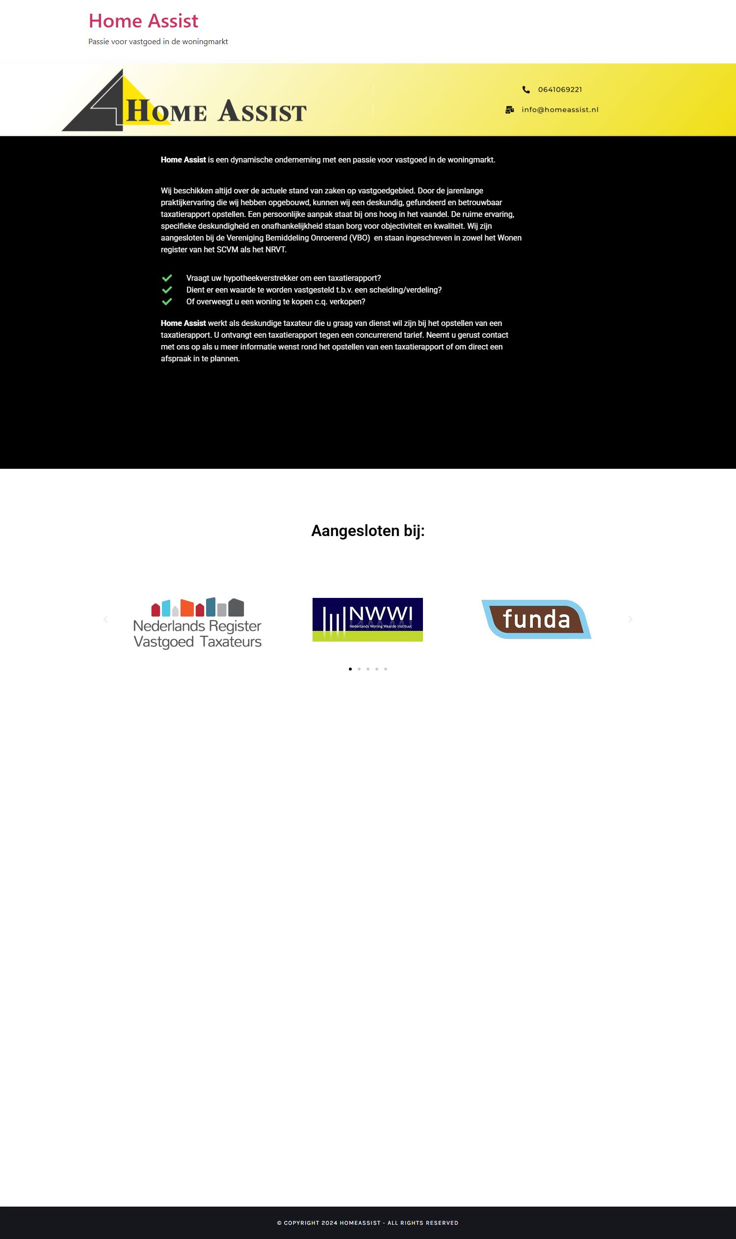 Screenshot of the website of www.homeassist.nl