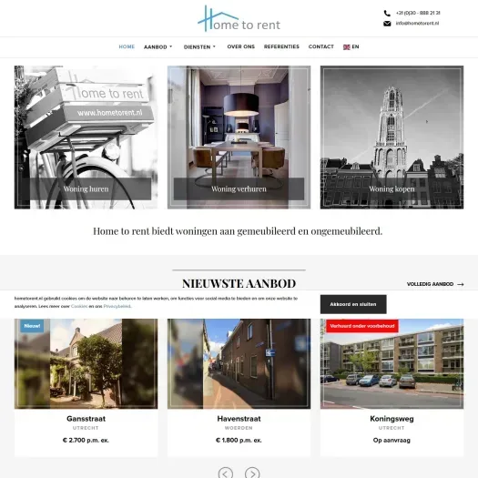 Screenshot van de website van www.hometorent.nl