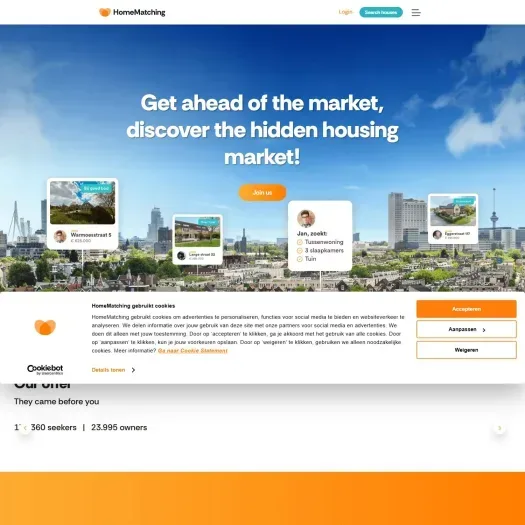 Screenshot of the website of www.homematching.nl