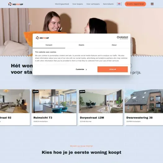 Screenshot of the website of homeup.nl