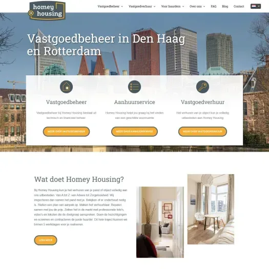 Screenshot van de website van homeyhousing.com