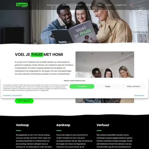 Screenshot of the website of www.homi-makelaars.nl