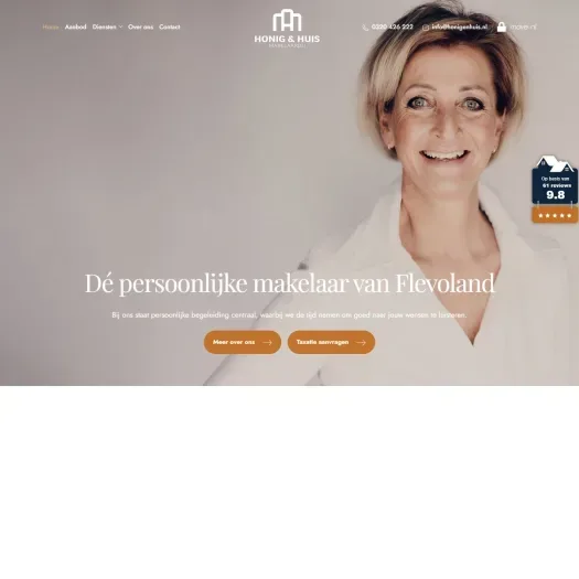 Screenshot of the website of www.honigenhuis.nl