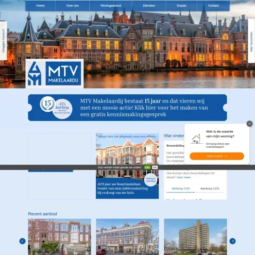 Screenshot van de website van mtvmakelaardij.nl