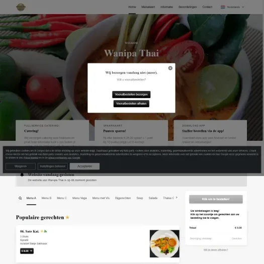 Screenshot van de website van wanipathai.nl