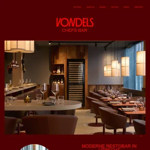 Screenshot van de website van vondelschefsbar.nl