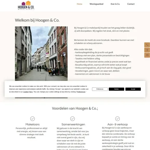 Screenshot van de website van www.hoogen-co.nl