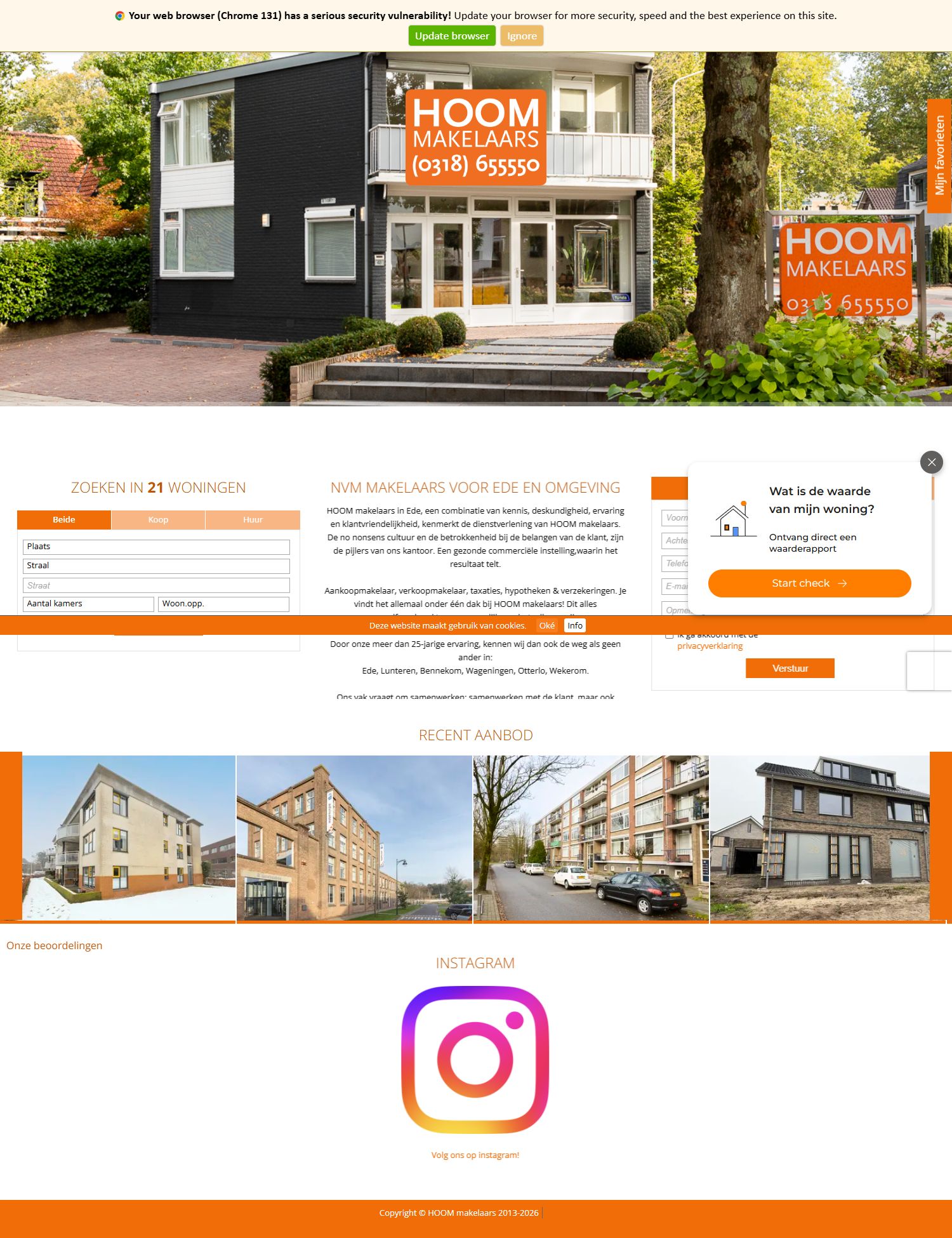 Screenshot of the website of www.hoommakelaars.nl