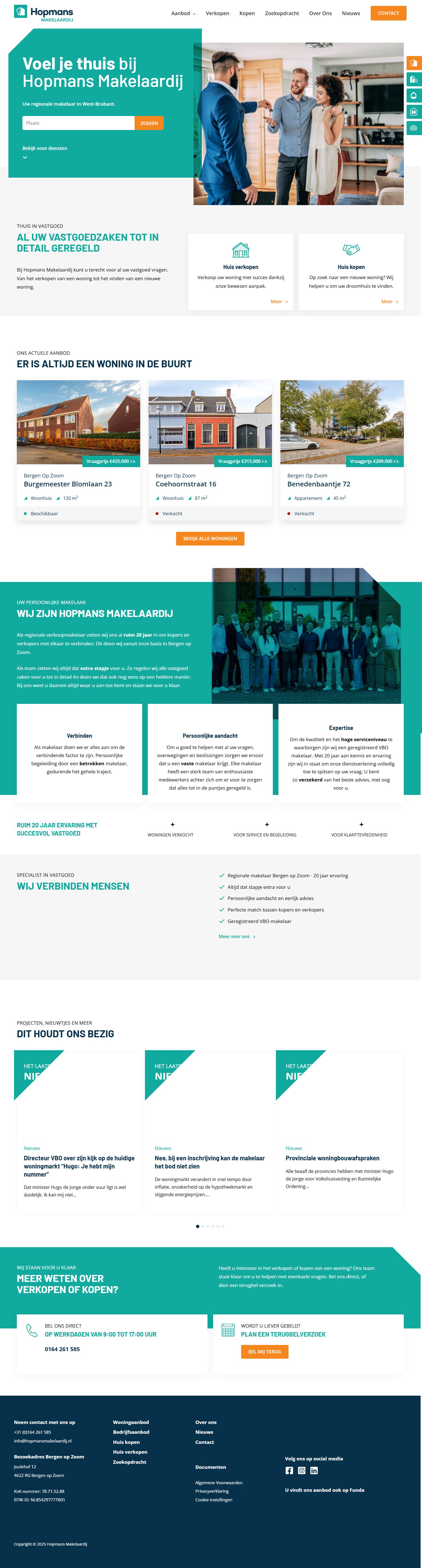 Screenshot van de website van www.hopmansmakelaardij.nl