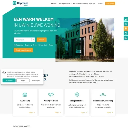 Screenshot van de website van www.hopmanswonen.nl
