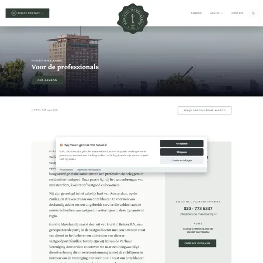 Screenshot van de website van www.horatio-makelaardij.nl