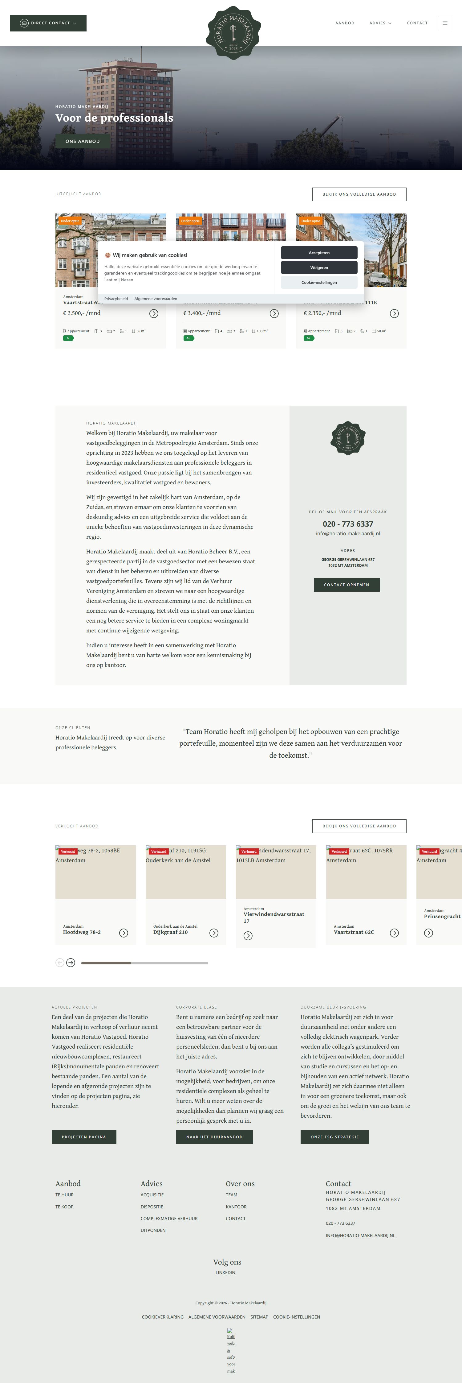 Screenshot van de website van www.horatio-makelaardij.nl