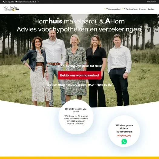 Screenshot van de website van www.hornhuismakelaardij.nl