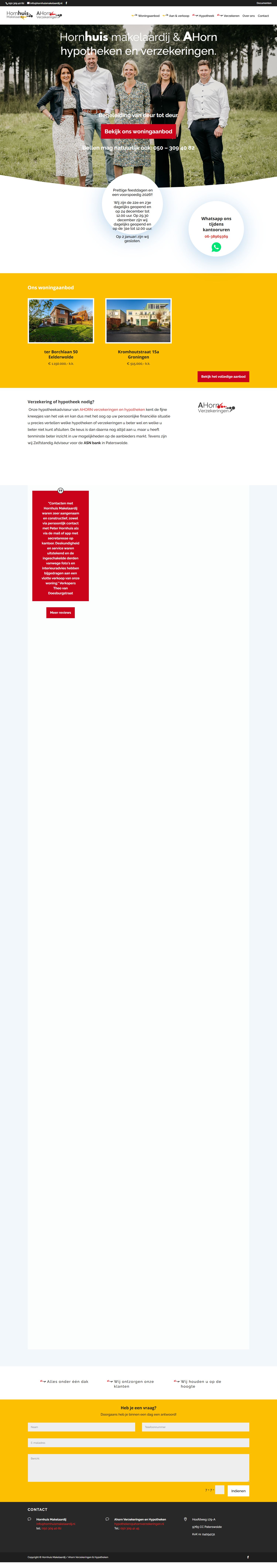 Screenshot van de website van www.hornhuismakelaardij.nl