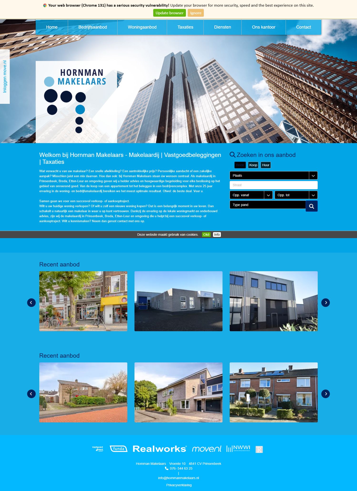 Screenshot of the website of www.hornmanmakelaars.nl