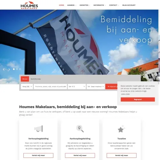 Screenshot of the website of houmesmakelaars.nl