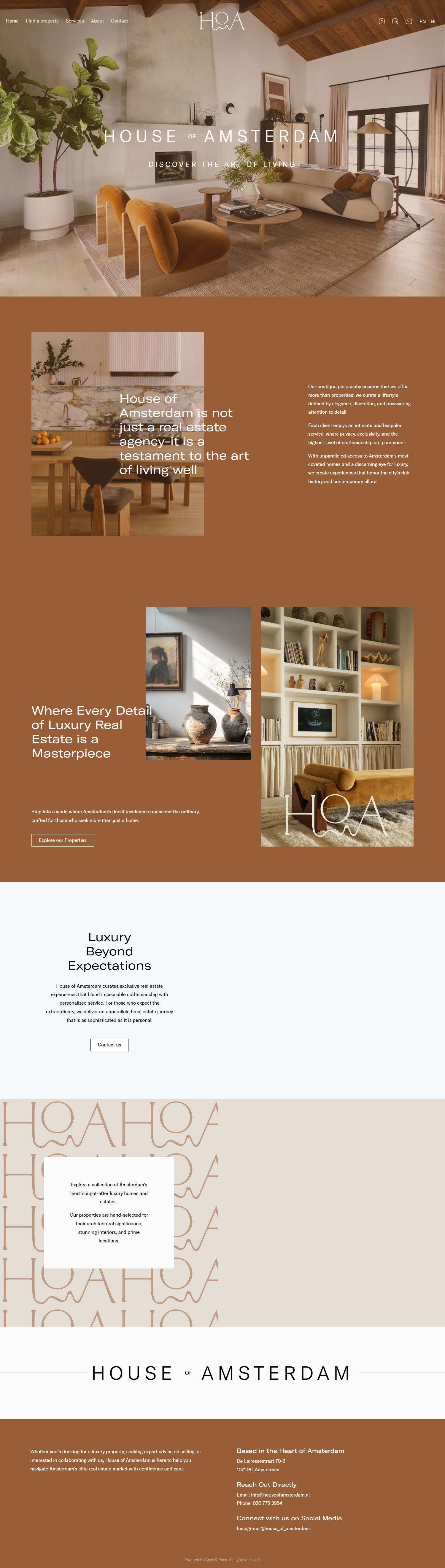 Screenshot of the website of www.houseofamsterdam.nl