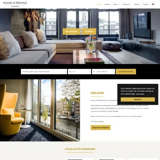Screenshot van de website van www.houseofrentals.nl