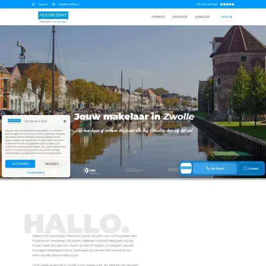 Screenshot of the website of www.house2day.nl