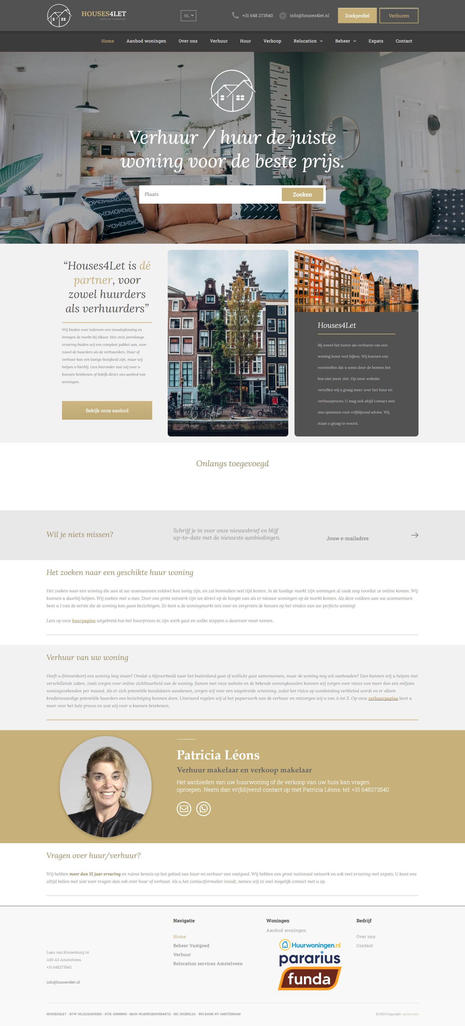 Screenshot van de website van www.houses4let.nl