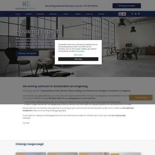 Screenshot of the website of www.housingexperts.nl