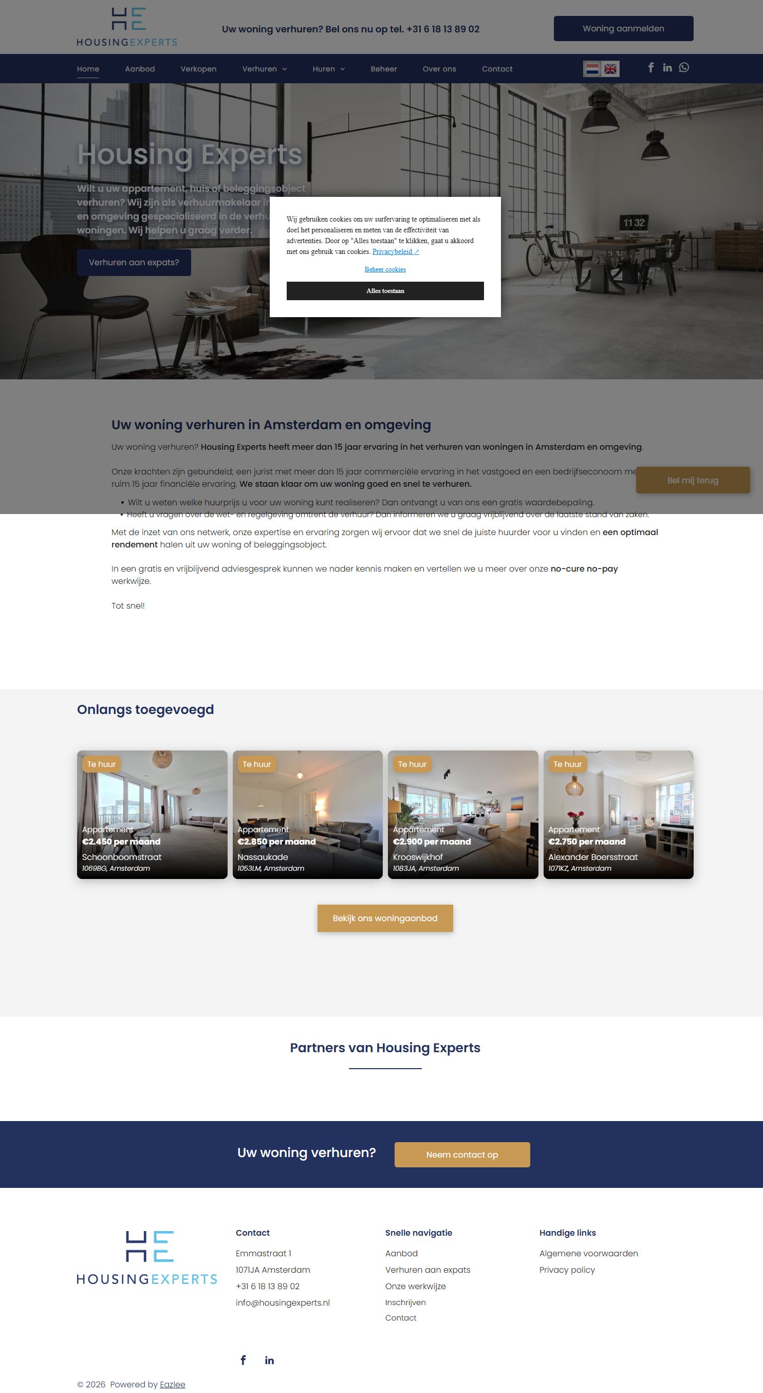 Screenshot van de website van www.housingexperts.nl