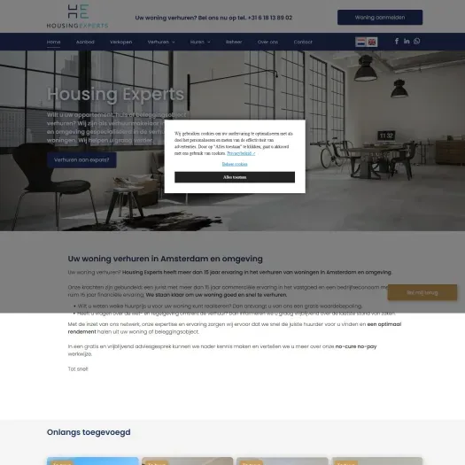 Screenshot van de website van www.housingexperts.nl
