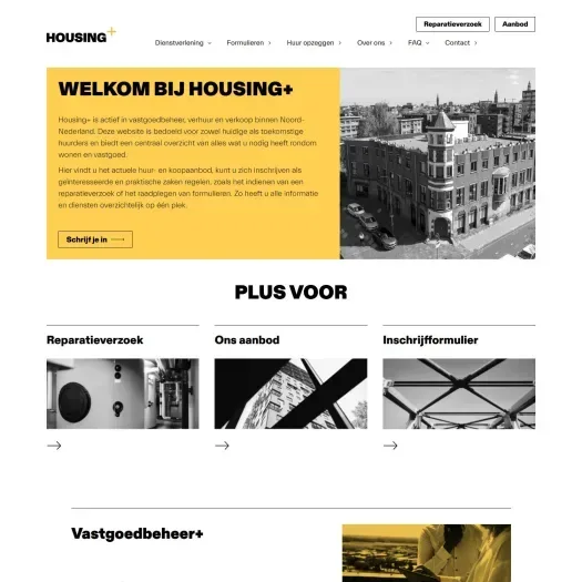 Screenshot of the website of housingplus.nl