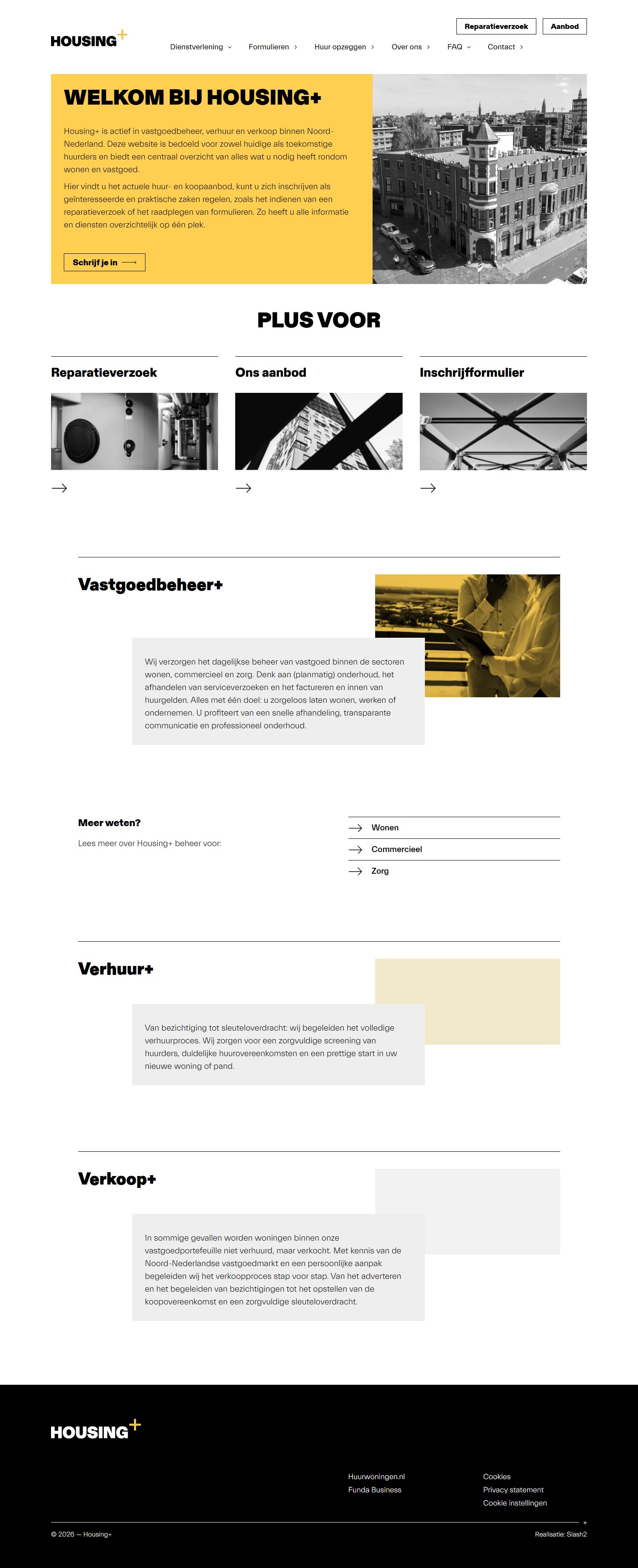 Screenshot of the website of housingplus.nl
