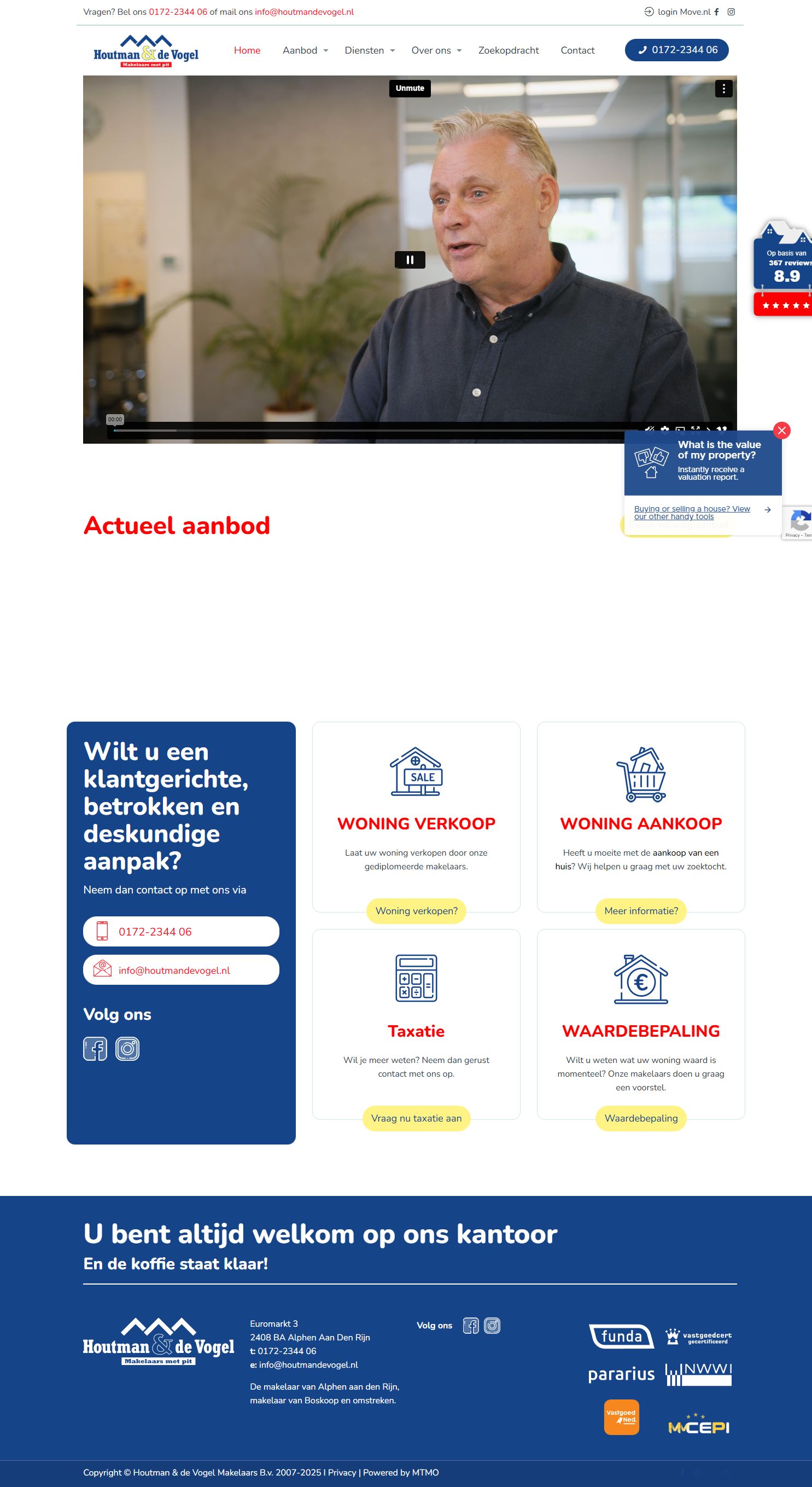 Screenshot of the website of www.houtmandevogel.nl