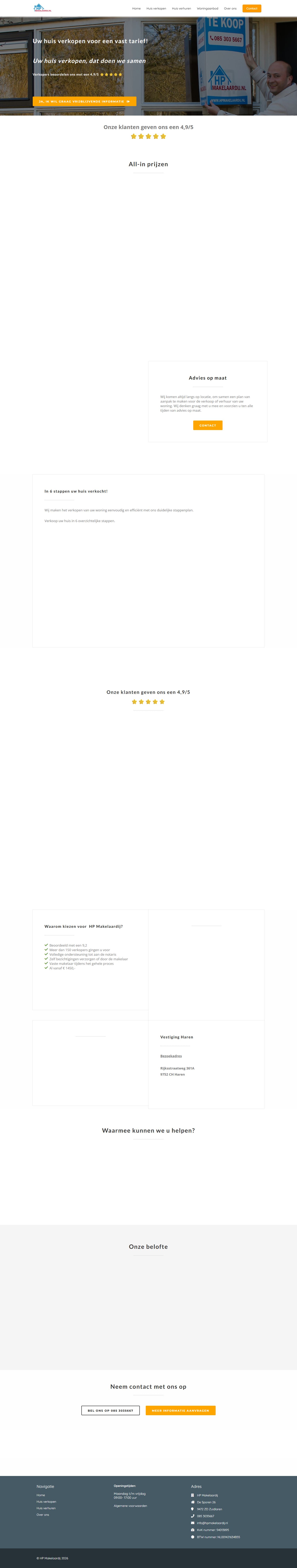 Screenshot van de website van www.hpmakelaardij.nl