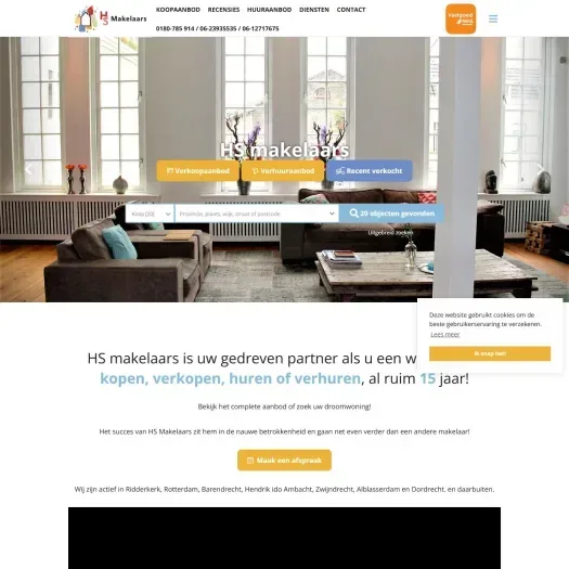 Screenshot van de website van www.hsmakelaars.nl