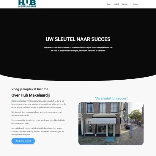 Screenshot van de website van www.hubmakelaardij.nl